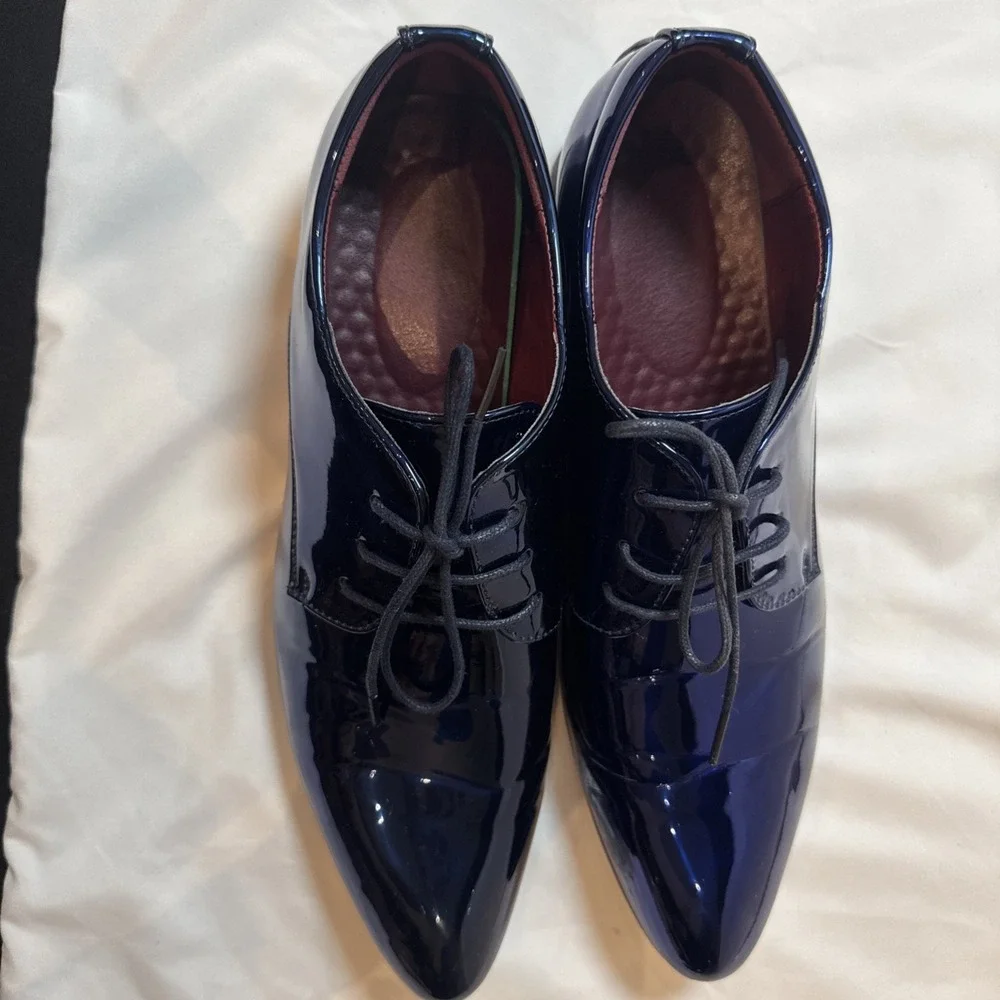 Men's Metallic Cobalt Blue Patent Leather Derby Dress Shoes EU46US12 Lace Up